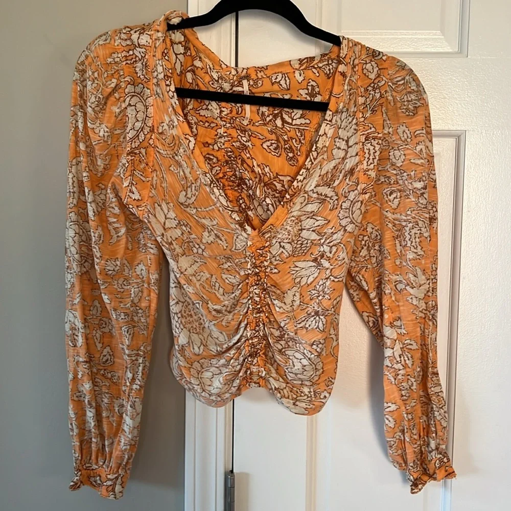 ￼Free People Say the Word Floral Cropped Top Long Sleeve